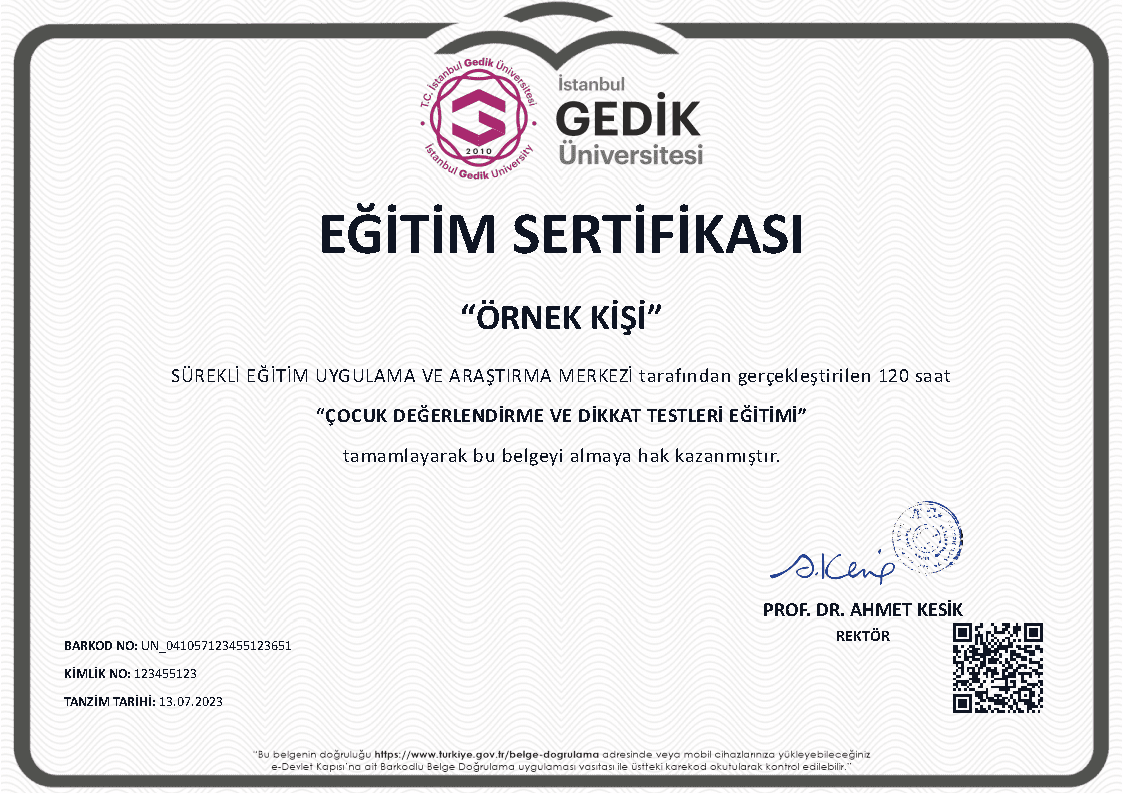 İstanbul Gedik Üniversitesi Üniversite Onaylı Sertifika